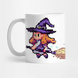 Little witch riding a broom, Pixel art Mug